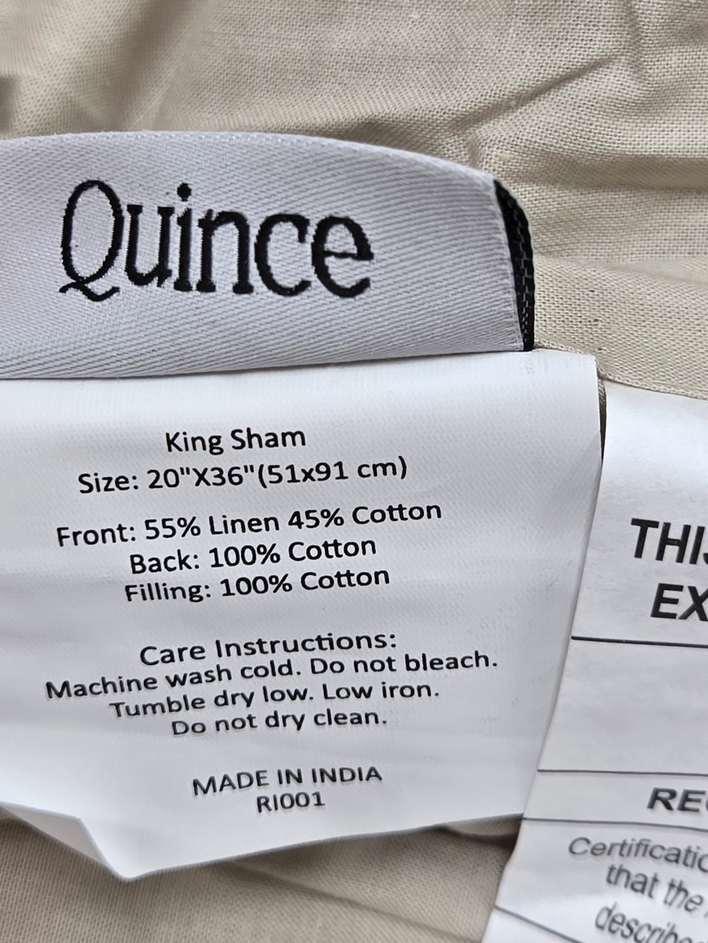 QUINCE European Linen Cotton Stitch Sham Set King Natural 9799 - Picture 6 of 8